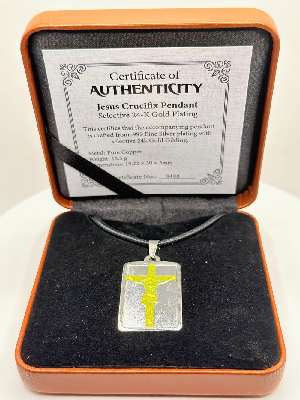 24K Gold & .999 Silver Plated Jesus Crucifix Pendant Necklace COA